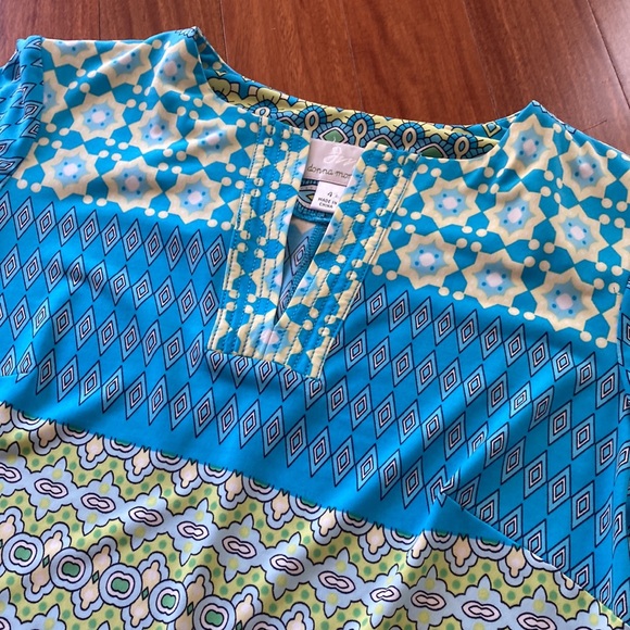 Donna Morgan Blue Green Yellow Retro Stretch Geometric Shift Dress - Sz 4 - Picture 4 of 14